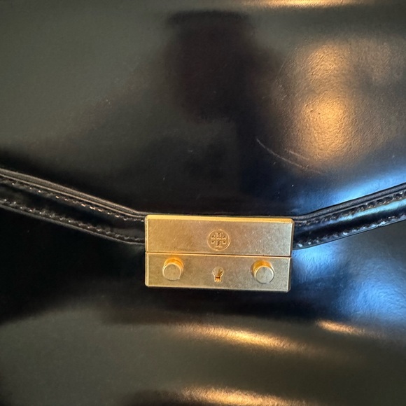 Tory Burch top handle black handbag with removeable crossbody strap, gold latch. - Picture 5 of 5